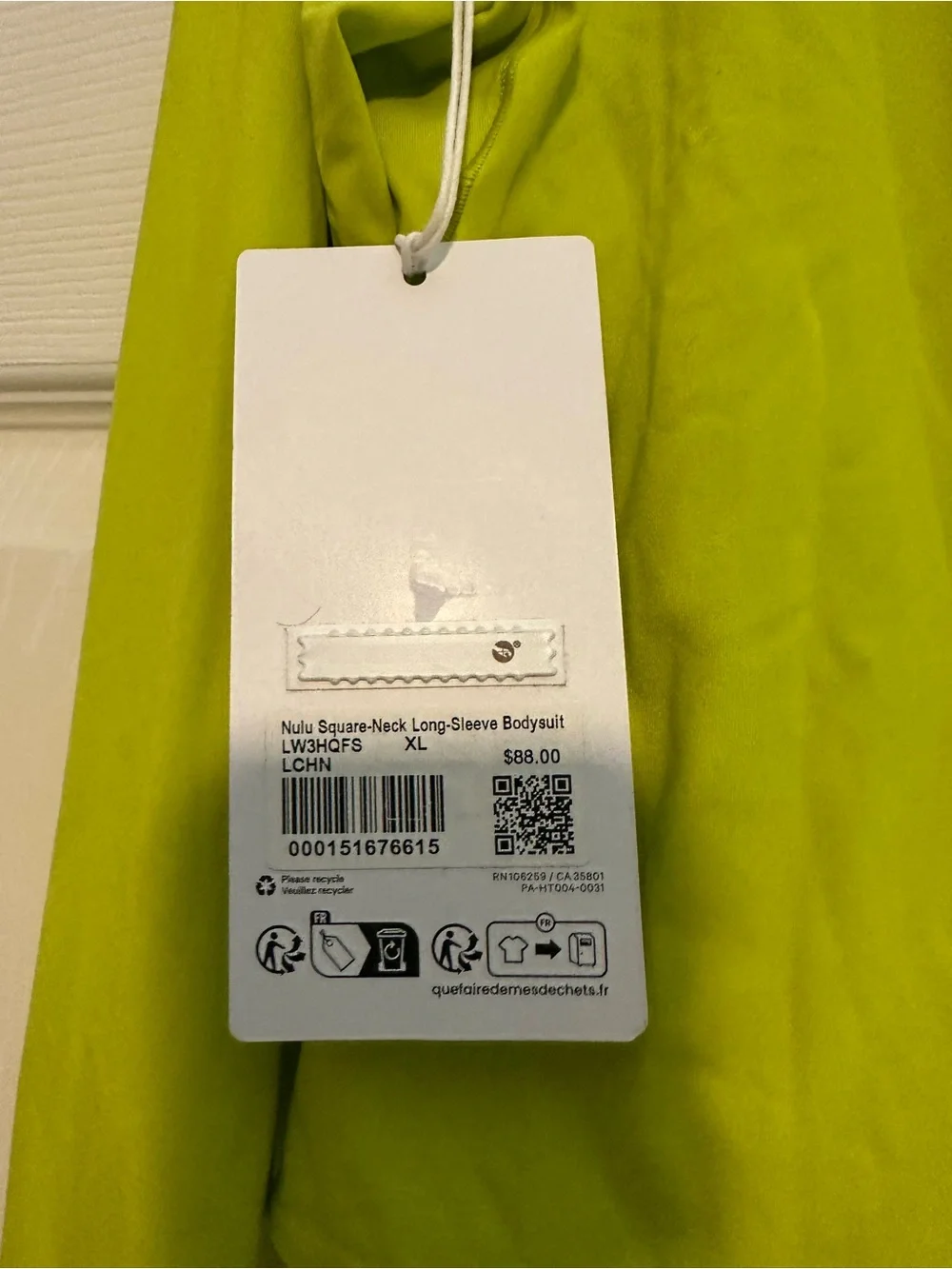 lululemon athletica Neon Lime Long Sleeve Scoop-Neck Bodysuit